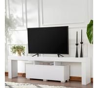Dmora - Meuble TV Govone, Buffet de Salon, Armoire Basse pour TV, Base Murale de Rangement, 180x31 h50 cm, Blanc
