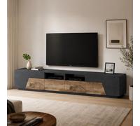 Dmora - Meuble TV Gregorio, Buffet bas de salon avec 4 portes, Base pour meuble TV, 100% Made in Italy, 260x43h46 cm, Ardoise et Érable
