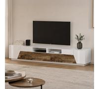 Dmora - Meuble TV Gregorio, Buffet bas de salon avec 4 portes, Base pour meuble TV, 100% Made in Italy, 260x43h46 cm, Blanc brillant et érable