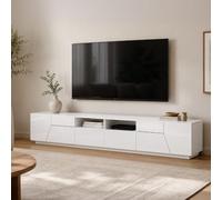 Dmora - Meuble TV Gregorio, Buffet Bas de Salon avec 4 Portes, Base pour Meuble TV, 100% Made in Italy, 260x43h46 cm, Blanc Brillant