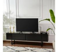 Dmora - Meuble TV Gussola, Buffet de Salon, Armoire Basse pour TV, Base Murale de Rangement, 180x30 h50 cm, Noir