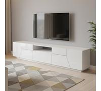 Dmora - Meuble TV Jacopo, Buffet Bas de Salon, Base pour Meuble TV, 100% Made in Italy, 220x43h46 cm, Blanc Brillant