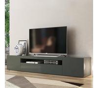 Dmora - Meuble TV Jesse, Buffet bas de salon avec 3 portes, Base pour meuble TV, 100% Made in Italy, 200x40h37 cm, Anthracite Brillant
