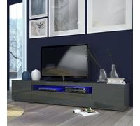Dmora - Meuble TV Jesse, Buffet bas de salon avec 3 portes, Base pour meuble TV, 100% Made in Italy, 200x40h37 cm, Anthracite Brillant, avec lumière LED