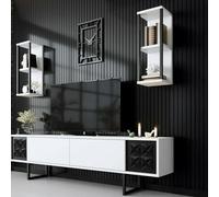 Dmora - Meuble TV Kaus, Buffet de Salon, Armoire Basse pour TV, Base Murale de Rangement, 180x30h48 cm, Blanc et Noir
