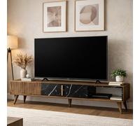 Dmora - Meuble TV Kepler, Buffet de Salon, Armoire Basse pour TV, Base Murale de Rangement, 180x35 h40 cm, Noyer et Noir
