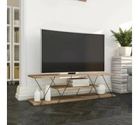 Dmora - Meuble TV Lysithea, Buffet de Salon, Armoire Basse pour TV, Base Murale de Rangement, 120x30h33 cm, Noir et Noyer