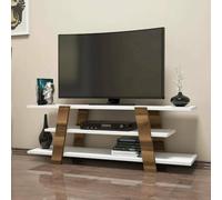 Dmora - Meuble TV Mir, Buffet de Salon, Armoire Basse pour TV, Base Murale équipée, 120x34h42 cm, Noyer et Blanc