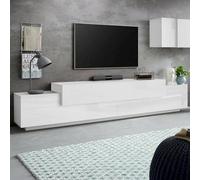 Dmora - Meuble TV Nico, Buffet Bas de Salon, Base pour Meuble TV, 100% Made in Italy, 240x45h52 cm, Blanc Brillant