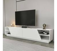 Dmora - Meuble TV Nyx, Buffet de Salon, Armoire Basse pour TV, Base Murale de Rangement, 240x37h47 cm, Blanc