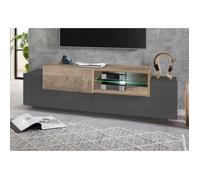 Dmora Meuble TV Pablo, Buffet bas de salon avec 2 portes, base meuble TV, 100% Made in Italy, 160x45h51 cm, Anthracite et Érable
