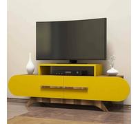 Dmora - Meuble TV Praesepe, Buffet de Salon, Armoire Basse pour TV, Base Murale de Rangement, 145x37 h50 cm, Noyer et Jaune