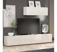 Dmora - Meuble TV Randfontein, Buffet de Salon, Armoire Basse pour TV, Base Murale de Rangement, Made in Italy, 225x38h39 cm, Blanc Brillant