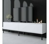 Dmora - Meuble TV Regulus, Buffet de Salon, Armoire Basse pour TV, Base Murale de Rangement, 180x30h47 cm, Blanc et Noir