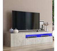 Dmora - Meuble TV Roberto, Buffet bas de salon avec 2 portes, Base pour meuble TV, 100% Made in Italy, 150x40h37 cm, Ciment, avec lumière LED