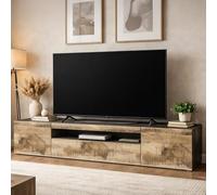 Dmora - Meuble TV Salvatore, Buffet bas de salon avec 3 portes, Base pour meuble TV, 100% Made in Italy, 200x40h37 cm, Ardoise et Érable, avec lumière LED