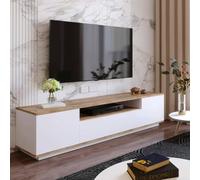 Dmora - Meuble TV Sinope, Buffet de Salon, Armoire Basse pour TV, Base Murale de Rangement, 180x45h45 cm, Chêne et Blanc