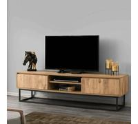 Dmora - Meuble TV Themis, Buffet de salon, Armoire basse pour TV, Base murale de rangement, 180x40h50 cm, Noir et Chêne