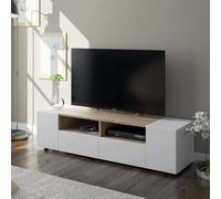 Dmora - Meuble TV Topeka, Buffet télévision de salon, Meuble TV moderne, Buffet bas polyvalent, 138x42h36 cm, Blanc et Chêne