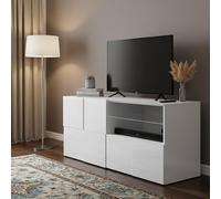 Dmora - Meuble TV Trasimeno, Buffet de Salon, Armoire Basse pour TV, Base Murale de Rangement, Made in Italy, 122x43 h57 cm, Blanc Brillant