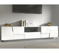 Dmora - Meuble TV Vanni, Buffet Bas de Salon avec 4 Portes et 1 tiroir, Base Meuble TV, 220x44h46 cm, Blanc Brillant