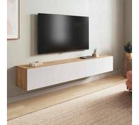 Dmora - Meuble TV Vincennes, Meuble TV avec 2 Portes, Meuble de Salon Suspendu, 180x35h28 cm, Chêne Node et Blanc Brillant