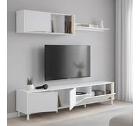 Dmora - Meuble TV Woonsocket, Meuble de Salon avec Portes, Meuble Suspendu avec étagère, Buffet Polyvalent, 200x40h47 cm, Blanc et Chêne