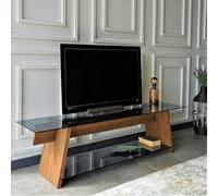 Dmora - Meuble TV Zosma, Buffet de salon, Armoire basse pour TV, Base murale de rangement, 158x40h45 cm, Noyer et Noir