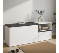 Dmora - Mobilier d'entrée Flavio, Entrée multifonction moderne, Casier polyvalent pour hall d'entrée, 100% Made in Italy, 120x40h54 cm, Blanc brillant et ardoise