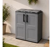 Dmora - Poubelle Andenne, poubelle, poubelle de recyclage 2 portes, 100% Made in Italy, 68x37h84 cm, Gris et Noir, Finition Damier