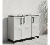 Dmora - Poubelle Ciney, poubelle, poubelle de recyclage, 100% Made in Italy, 3 portes, 102x37h90 cm, Gris Clair et Noir