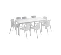 Dmora - Salon d'extérieur Manarola, Table rectangulaire Extensible avec 8 chaises et accoudoirs, fabriqué en Italie, Blanc