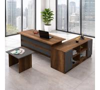 Dmora - Set de Bureau Borrelly, Composition du Studio, Kit de Bureau, Ensemble de Bureau et de tiroirs, Noyer et Anthracite
