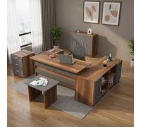 Dmora - Set de Bureau Delta, Composition du Studio, Kit de Bureau, Ensemble de Bureau et de tiroirs, Noyer et Anthracite