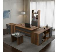Dmora - Set de Bureau Styx, Composition du Studio, Kit de Bureau, Ensemble de Bureau et de tiroirs, Noyer et Anthracite