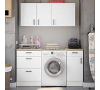Dmora - Set Meubles pour buanderie Lodrino, Composition buanderie Moderne, Solution Gain de Place pour Zone Lavage, Blanc et Chêne