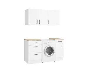 Dmora - Set Meubles pour buanderie Lodrino, Composition buanderie Moderne, Solution Gain de Place pour Zone Lavage, Blanc et Chêne