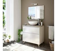 Dmora - sous-lavabo Berkeley, Meuble de Salle de Bain avec 2 Portes et 1 tiroir, Armoire de Sol, évier Non Inclus, cm 78,5x46h80, Blanc et Orme