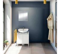 Dmora SunLakes Ensemble de Meubles de Salle de Bain Blanc Brillant Miroir Inclus 3 étagères, 4 Portes