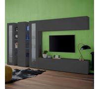 Dmora - Système mural Clemente, meuble TV 5 portes, meuble de salon polyvalent, 100% Made in Italy, 340x30h180 cm, Anthracite