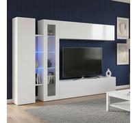 Dmora - Système mural Costante, meuble TV 4 portes, meuble de salon polyvalent, 100% Made in Italy, 280x30x180 cm, blanc brillant