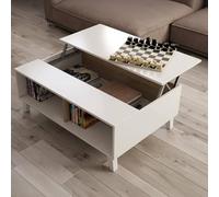 Dmora - Table à café Lincoln, Table basse, Table basse pour le salon, cm 100x68h38, Blanc brillant et chêne