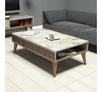 Dmora - Table Basse Capricorn, Table Basse, Porte-revues pour canapé, Etagère de Salon, 105x60h35 cm, Noyer et Blanc
