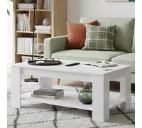 Dmora - Table basse Chicago, Table basse avec étagère élévatrice, Table basse de salon, 102x50h43/54 cm, Blanc mat