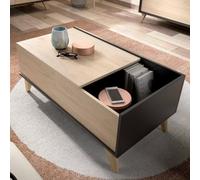 Dmora - Table Basse Cuna, Porte-revues de Salon avec Compartiment de Rangement, Table Basse élévatrice, 99x60h41 cm, Anthracite et Chêne