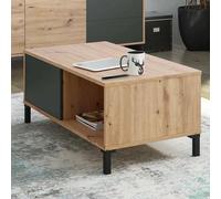 Dmora - Table basse Evansville, Table basse, Table basse de salon, 100x50h40 cm, Chêne noué et Anthracite