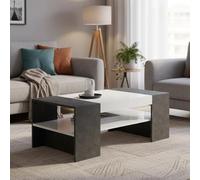 Dmora - Table basse Jonni, Table basse, Porte-revues, 100% Made in Italy, 110x60h40 cm, Blanc brillant et ardoise