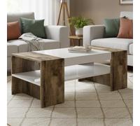 Dmora - Table basse Jonni, Table basse, Porte-revues, 100% Made in Italy, 110x60h40 cm, Blanc brillant et Érable