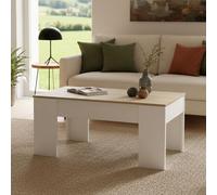 Dmora - Table basse Oceanside, Table basse avec plateau élévateur, Table basse de salon, 100x50h45/56 cm, Blanc et Chêne