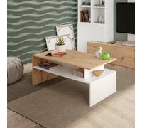 Dmora - Table Basse Vail, Table Basse, 100x50h43 cm, Chêne Noeuds et Blanc Brillant
